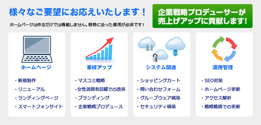 様々なご要望にお応えいたします！企業戦略プロデューサーが売上げアップに貢献します！